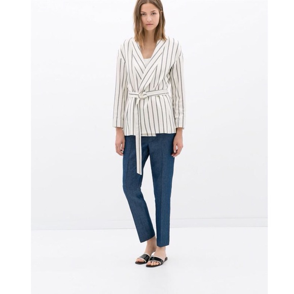 Zara Jackets & Blazers - Zara Belted Striped Blazer Jacket